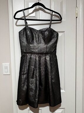 NWT Guess 4 Black and Silver Strap Dress with Textured Metallic Panels